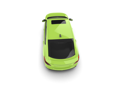 Beyaz arka planda yeşil bir araba. 3d oluşturma