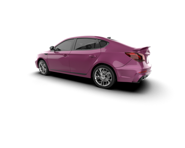 Pembe modern araba beyaz arka planda izole edilmiş.