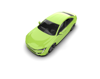 Beyaz arka planda yeşil bir araba. 3d oluşturma