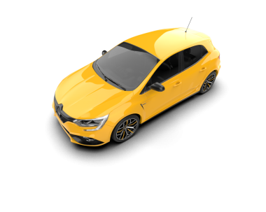 Sarı araba arka planda izole edilmiş. 3D görüntüleme - illüstrasyon