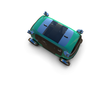 Siyah arkaplanda izole edilmiş yeşil bir arabanın 3 boyutlu görüntüsü