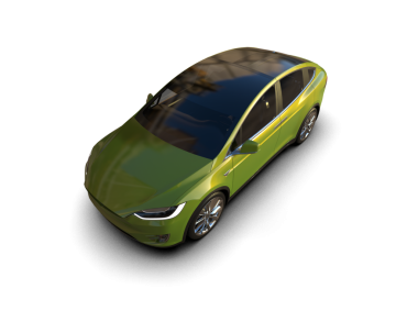 Siyah arka planda yeşil elektrikli bir arabanın 3 boyutlu çizimi