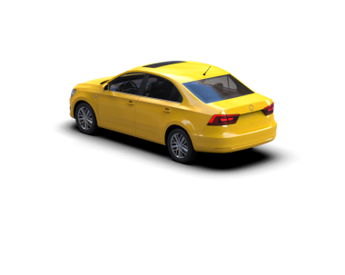 Modern sarı araba kesme yolu olan beyaz arka planda izole edilmiş. Gölge yok. 3 boyutlu model