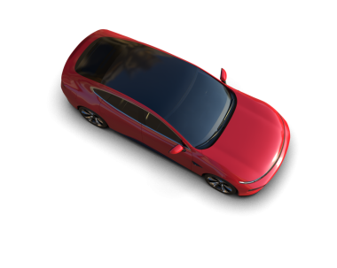 3 boyutlu kırmızı ve mavi bir araba.