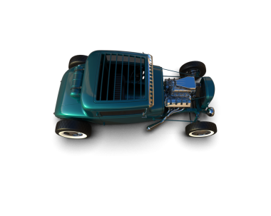 Siyah arka planda büyük bir römorku olan yeşil bir kamyon.