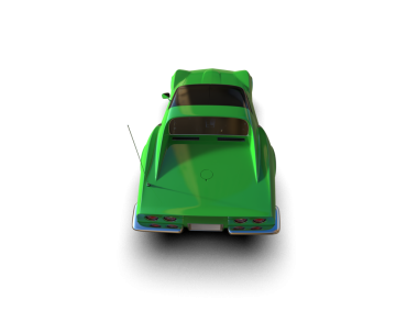 Beyaz arkaplanda izole edilmiş yeşil bir arabanın 3 boyutlu görüntüsü