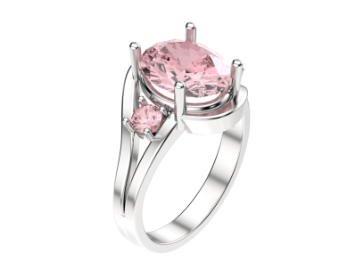 Siyah arkaplanlı pembe nişan yüzüğünün üç boyutlu bir resmi.