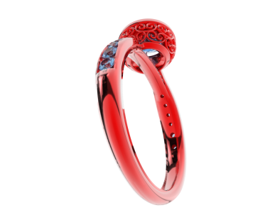 Süslü kırmızı bir yüzük. 3d oluşturma.