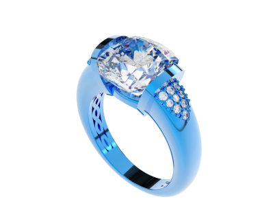 3 boyutlu elmas nişan yüzüğü ve beyaz arka planda elmas.