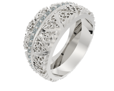 Üç boyutlu dekoratif bir elmas ve gri bir arka planda kurdele.