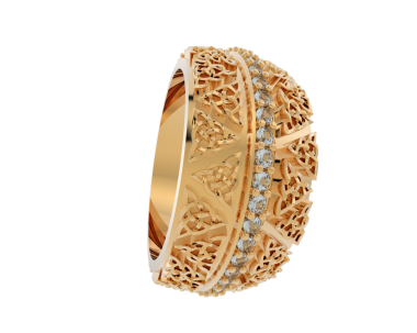 Beyaz arka planda altın bir mücevher yüzüğü. 3d oluşturma