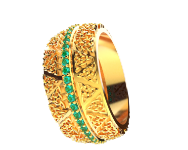 Beyaz arkaplanda elmaslar olan altın bilezik. 3d oluşturma