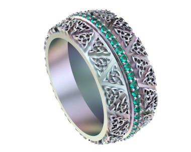 Gri arkaplanlı yeşil yüzüğün 3 boyutlu görüntüsü