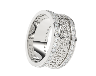 Siyah arkaplanda elmaslı gümüş yüzük kırpma yolu, izole