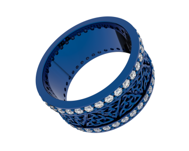 Beyaz arka planda siyah kurdeleli mavi bir elmasın 3 boyutlu görüntüsü