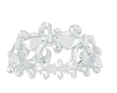 Dekoratif dekoratif süslemeli gümüş kurdelenin beyaz arkaplanda izole edilmişi.