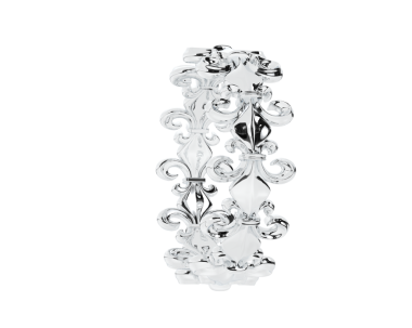 3D resim, beyaz arkaplanda elmaslarla izole edilmiş gümüş süs.