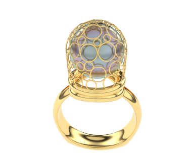 Beyaz arka planda incileri olan altın bir mücevher. 3d oluşturma