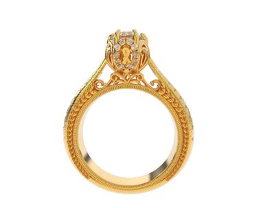 Beyaz arka planda Orta Doğu süslemesi olan altın bir yüzük..