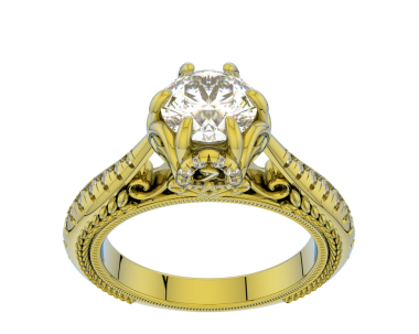 Elmaslı altın yüzük. Beyaz arka planda izole edilmiş. 3d oluşturma