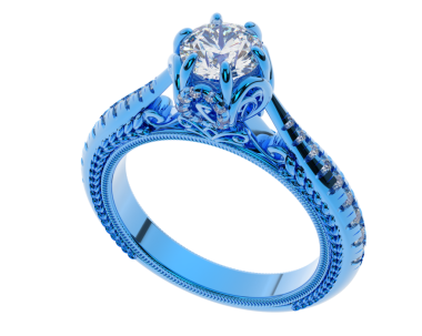 Siyah zemin üzerinde elmas olan mavi yüzüğün 3 boyutlu resmi