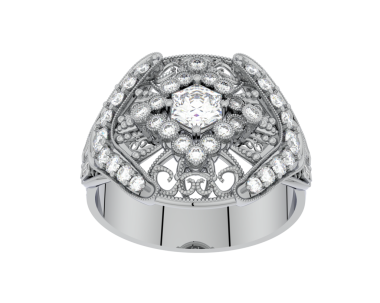 3 boyutlu gümüş elmas yüzük ve beyaza izole edilmiş elmas yüzük.