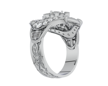 Elmaslı gümüş yüzük. 3d oluşturma