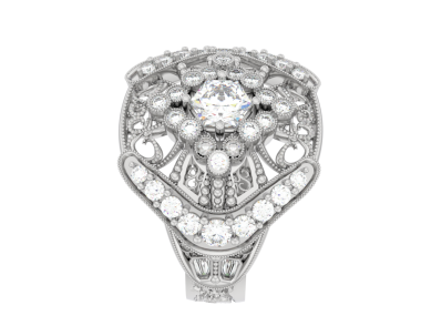 Siyah arka planda izole edilmiş beyaz elmas bir yüzük.