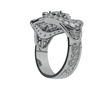 Pırlantalı beyaz zemin üzerine gümüş yüzük