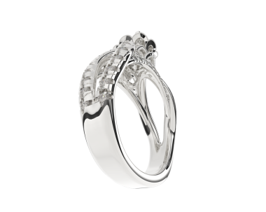 3 d. Resim: Beyaz altın nişan yüzüğü beyaz arka planda yansıması olan beyaz bir elmas.