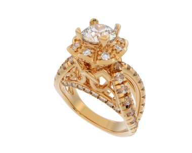 Beyaz arkaplanda elmaslarla izole edilmiş altın yüzük