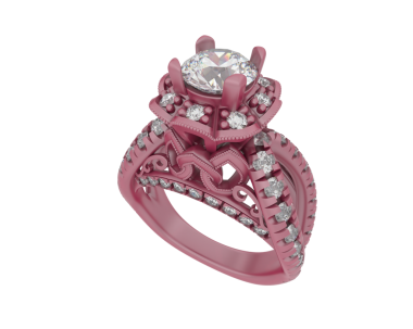 3 boyutlu pembe kalp halkası ve beyaz arka planda izole edilmiş elmaslar..