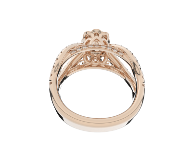 Beyaz arkaplanda elmaslı beyaz altın dekoratif yüzüğün üç boyutlu resmi