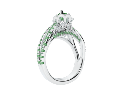 Yeşil bir nişan yüzüğünün güzel bir deseni var.