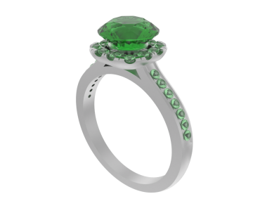 Beyaz arka planda zümrüt olan yeşil yüzük. 3d oluşturma