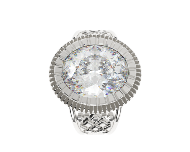 Dekoratif elmas bir yüzüğün beyaz arkaplandaki üç boyutlu resmi