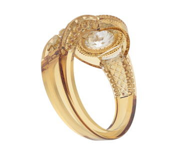 Beyaz arka planda izole edilmiş elmas yüzüklü.