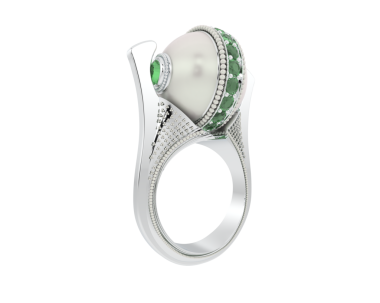 Beyaz arkaplanda elmaslarla izole edilmiş gümüş yüzük