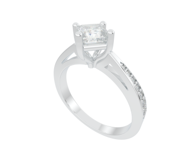 silver diamond ring on white background