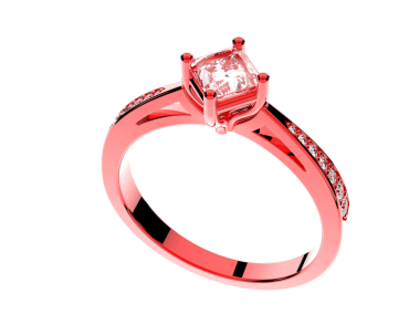 Siyah üzerine izole edilmiş elmaslarla süslenmiş kırmızı nişan yüzüğünün üç boyutlu resmi.