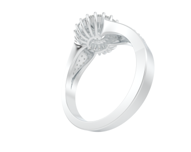 Beyaz dekoratif kalbin, gri bir arka planda izole edilmiş elmasla üç boyutlu resmi.