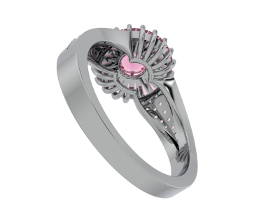 Güzel bir gül ve nişan yüzüğünün üç boyutlu bir çizimi. Beyaz arka planda izole edilmiş güzel bir halka.