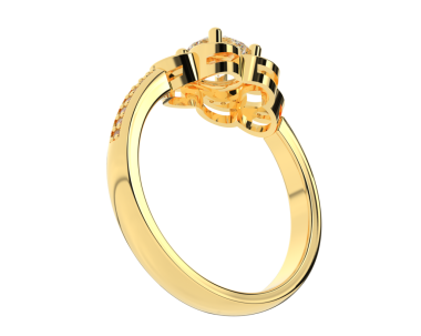 Siyah arkaplanda elmaslarla izole edilmiş altın yüzük. 3d illüstrasyon