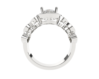 Beyaz arkaplanda elmaslar olan gümüş bir yüzük. 3 Boyutlu Hazırlama