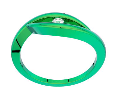 Beyaz arka planda yeşil ve beyaz renkte elmas nikah yüzüğü