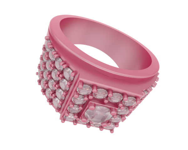 Beyaz arka planda izole edilmiş kurdeleli pembe bir elmasın üç boyutlu resmi.