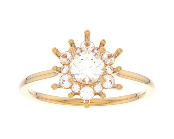 Beyaz arka planda altın dekoratif nişan yüzüğü.