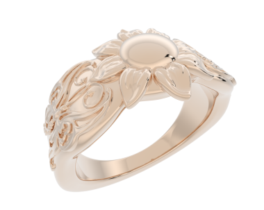 Siyah bir sırt üzerinde beyaz altın gül süslemesi.