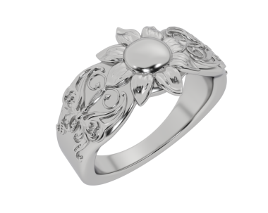 Siyah arkaplanda yüzüklü beyaz gülün kırpma yolu olan üç boyutlu resmi