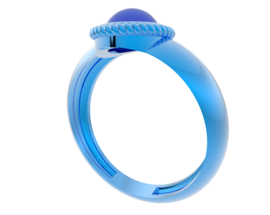 Beyaz arka planda zinciri olan mavi bir yüzük.